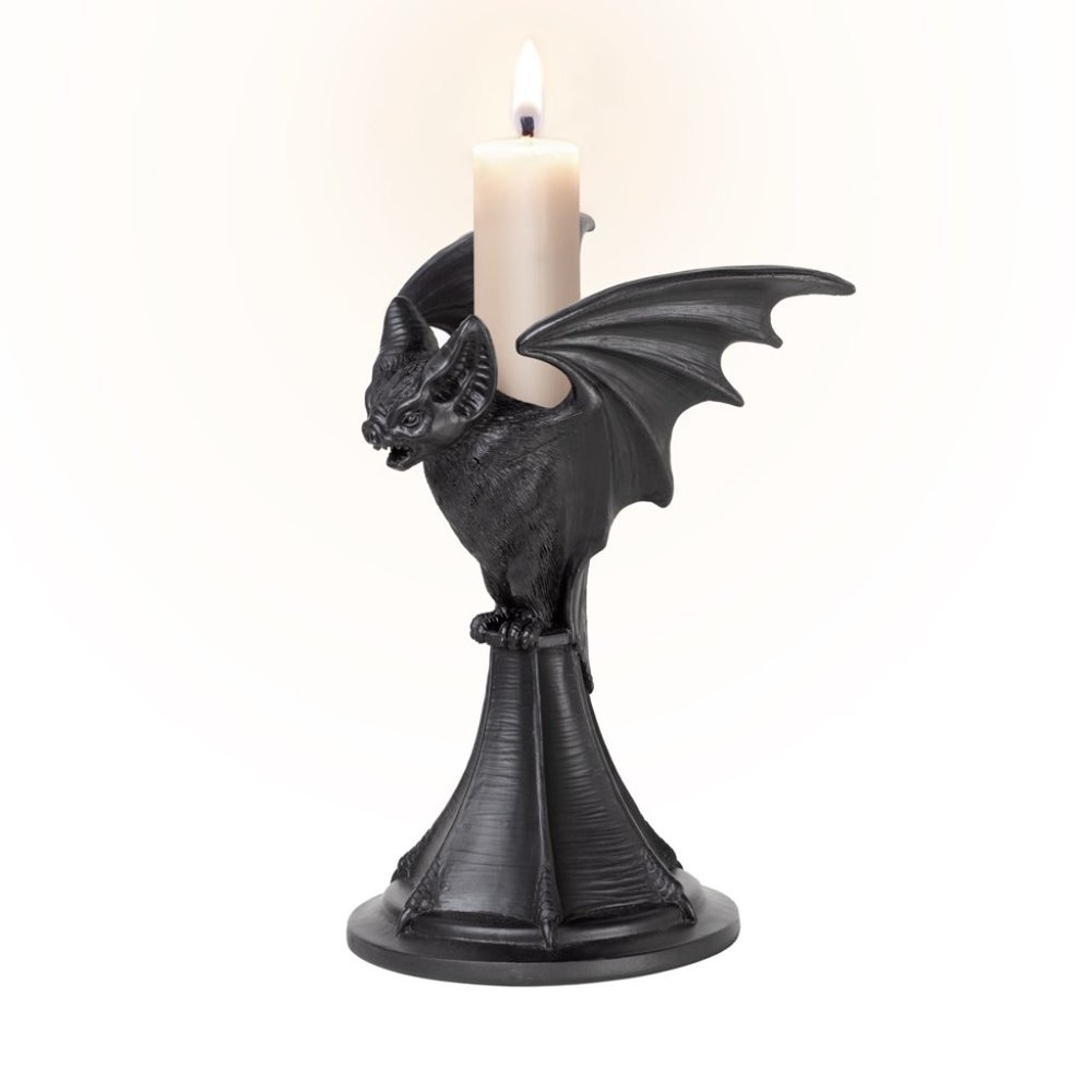 Alchemy Gothic Black Flying Vampire Bat Candle Stick Stand NWT NIB